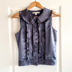 Jenny Han Grey Silk Pleated Ruffled Sleeveless Top